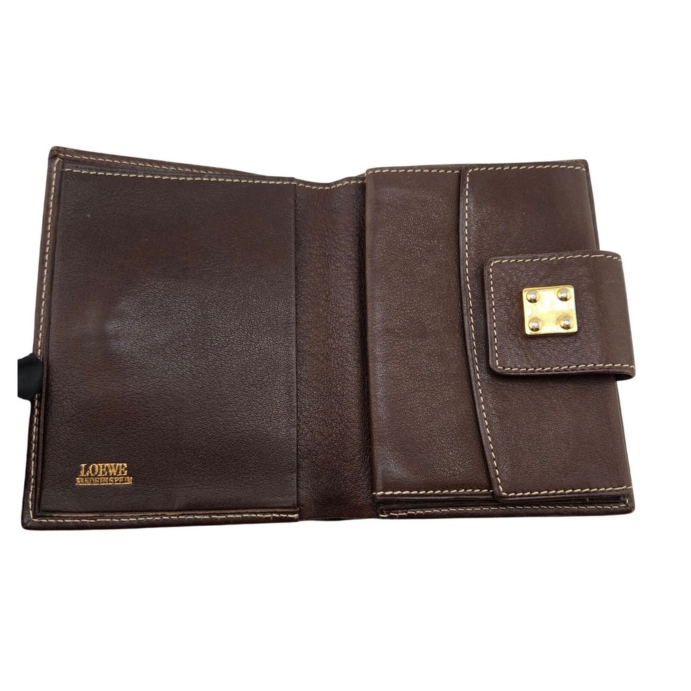 Loewe Bifold Wallet Suede Leather Tan Brown Anagram Logo Made in Spain - Picture 3 of 10